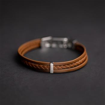 Preview: Dreifaches hellbraunes Armband aus italienischem Nappaleder mit versilberter Oberfläche - Ter Light Brown
